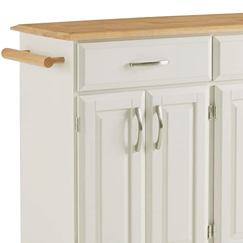 Off-White Mobile Kitchen Island Cart with Wood Top