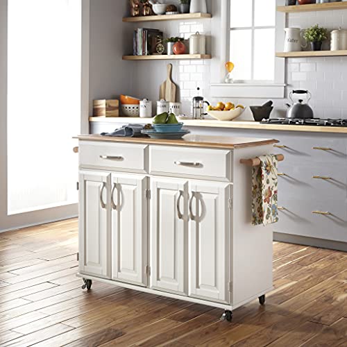 Off-White Mobile Kitchen Island Cart with Wood Top