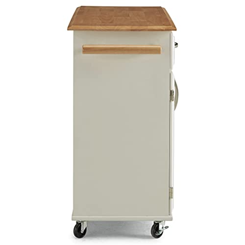 Off-White Mobile Kitchen Island Cart with Wood Top