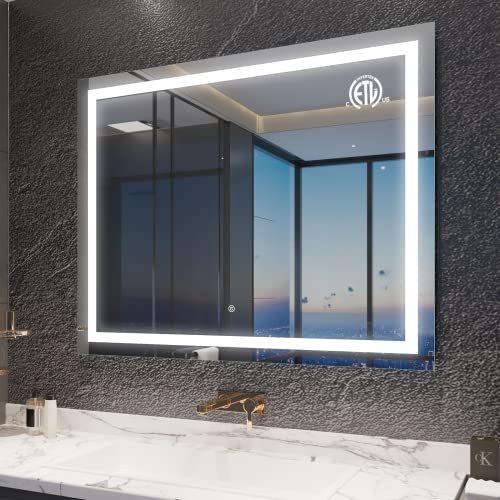 MAVISEVER Led Bathroom Mirror 40"x 32" with Front Lit, Lighted Mirror for Bathroom Wall, Anti-Fog, Memory, 3 Colors (Horizontal/Vertical)
