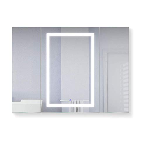 Krugg LED Tri-View Medicine Cabinets with Defogger, Dimmer, 3X Makeup Mirror, Outlet & USB (48 x 36 Left Right Right)
