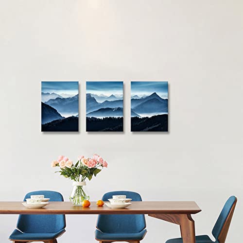 Blue Abstract Mountain Canvas Wall Art Set