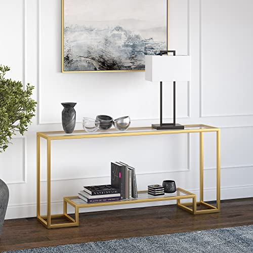 Henn&Hart 64" Wide Rectangular Console Table in Gold, Entryway Table, Accent Table for Living Room, Hallway