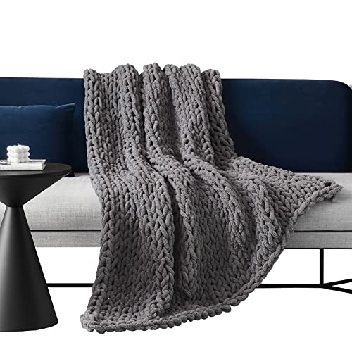 Light Grey Chunky Knit Throw Blanket 50" x 60