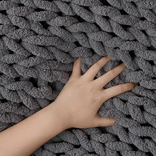 Light Grey Chunky Knit Throw Blanket 50" x 60
