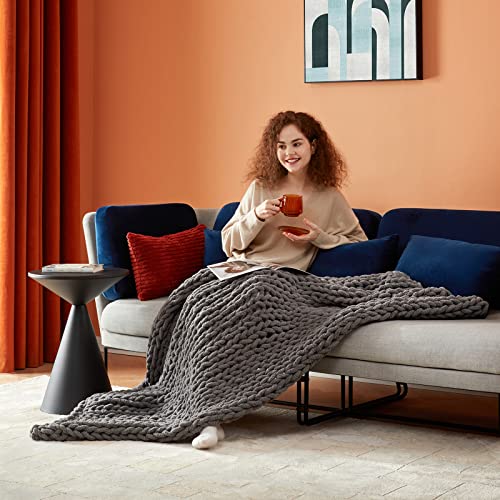 Light Grey Chunky Knit Throw Blanket 50" x 60