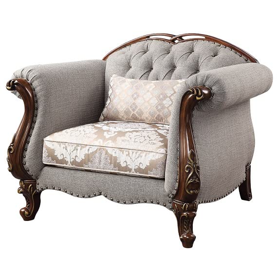 Acme Furniture Miyeon Chair with 1 Pillow, Fabric and Cherry