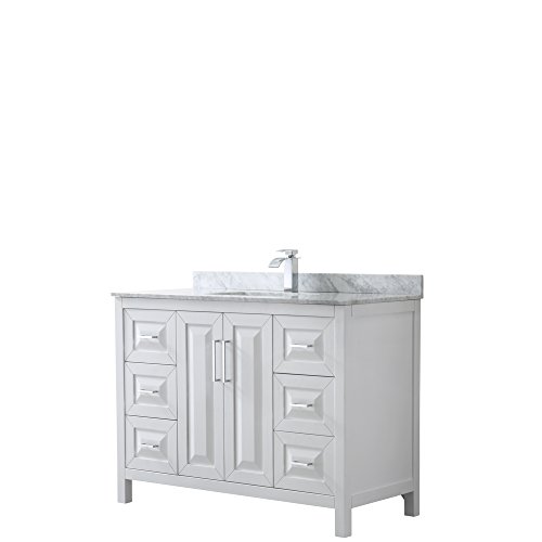 Wyndham Collection Daria 48 inch Single Bathroom Vanity in White, White Carrara Marble Countertop, Undermount Square Sink, and No Mirror