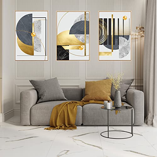 Black Gold Abstract Canvas Art Set - 3 Pieces