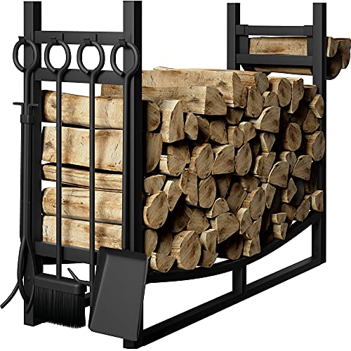 Amagabeli Large Wide Firewood Rack with Fireplace Tools Set Fireplace Tool Rack Indoor Outdoor Kindling Holder Heavy Duty Wood Storage Log Rack