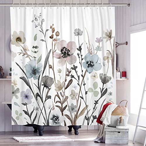 Boho Floral Shower Curtain Set with Hooks