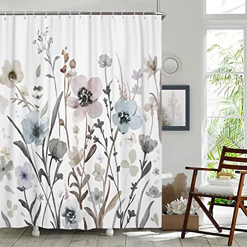 Boho Floral Shower Curtain Set with Hooks