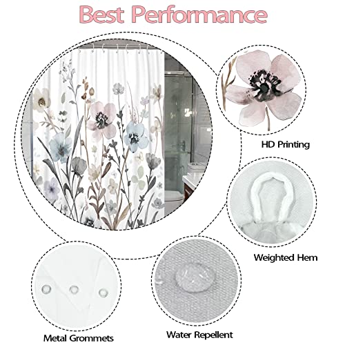 Boho Floral Shower Curtain Set with Hooks