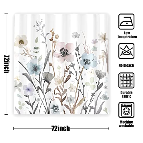 Boho Floral Shower Curtain Set with Hooks