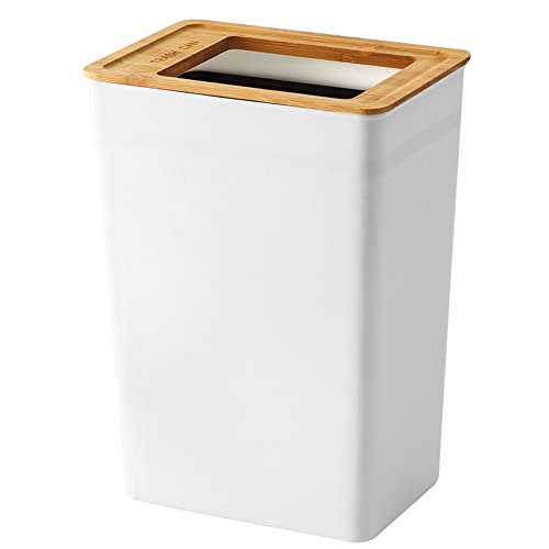 Bamboo Lid Slim Trash Can for Any Room