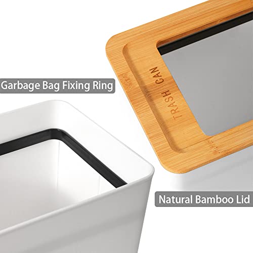 Bamboo Lid Slim Trash Can for Any Room