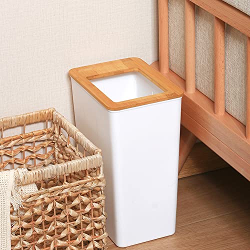 Bamboo Lid Slim Trash Can for Any Room