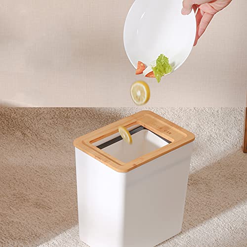 Bamboo Lid Slim Trash Can for Any Room