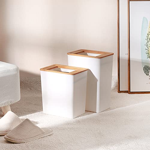 Bamboo Lid Slim Trash Can for Any Room