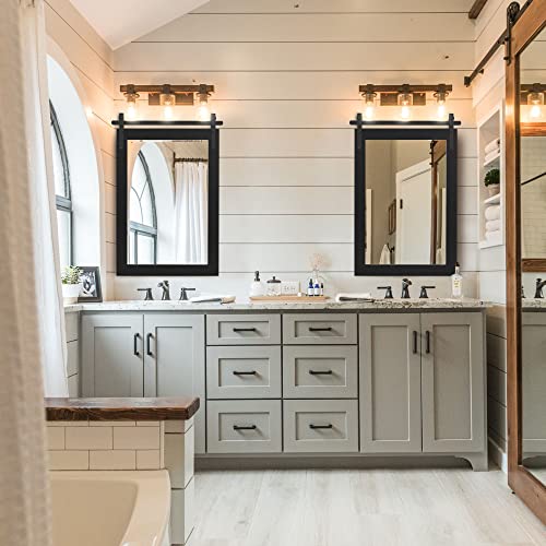 Black Farmhouse Wall Mirror with Solid Wood Frame