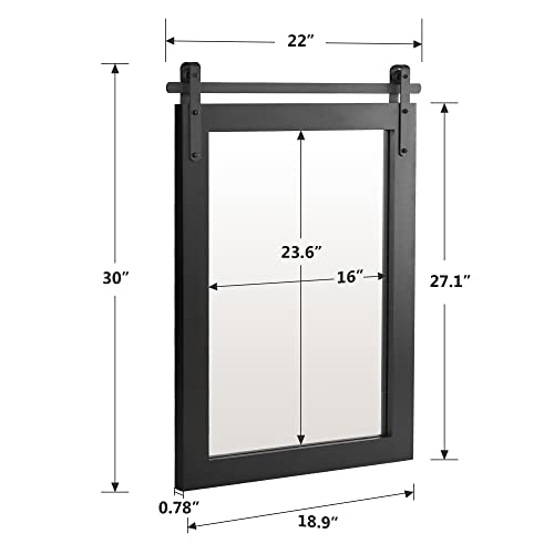 Black Farmhouse Wall Mirror with Solid Wood Frame