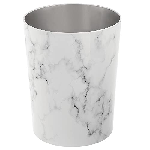 mDesign Marble Round Small Stainless Steel Trash Can