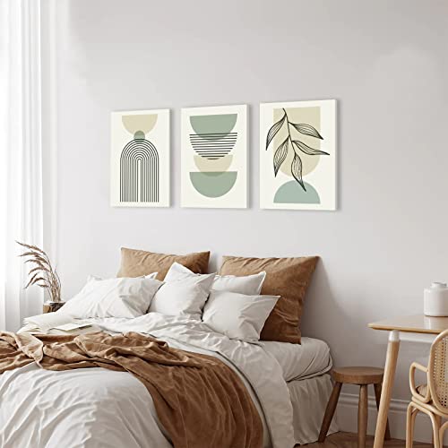 Sage Green Boho Abstract Wall Art Set of 3