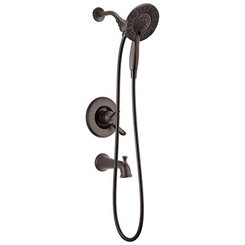 Delta Faucet Linden 17 Series Dual-Function Tub and Shower Trim Kit, Shower Faucet with 4-Spray In2ition 2-in-1 Dual Hand Held Shower Head with Hose, Venetian Bronze T17494-RB-I (Valve Not Included)