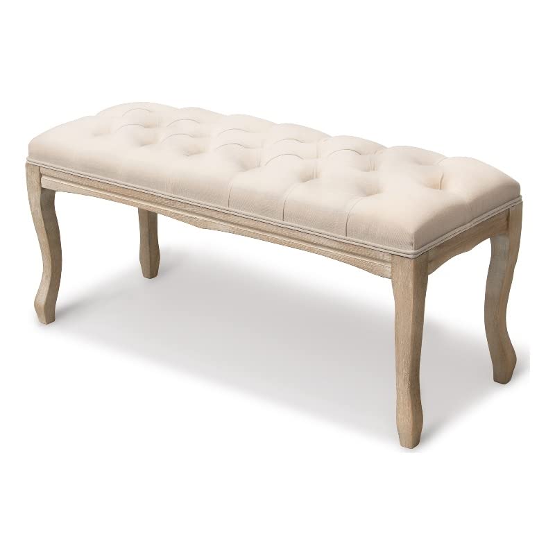 Beige Tufted Wood Bed Bench Ottoman Footrest