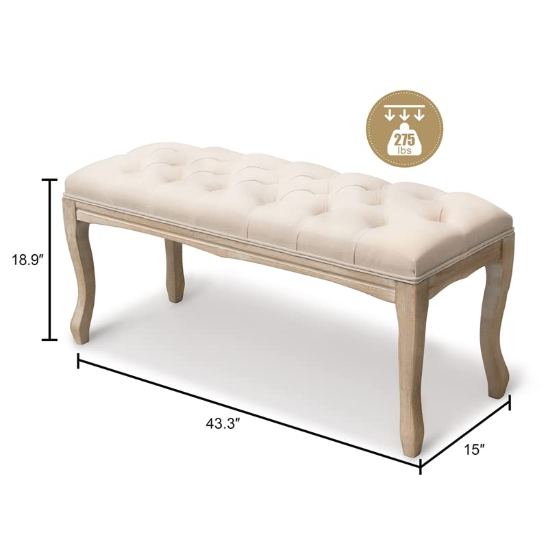 Beige Tufted Wood Bed Bench Ottoman Footrest