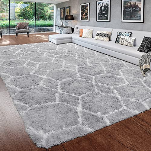Light Grey Fuzzy Shag Area Rug 6x9