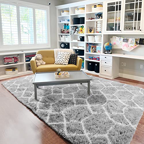 Light Grey Fuzzy Shag Area Rug 6x9