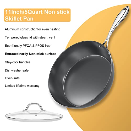 Nonstick Deep Frying Pan with Lid, 11-Inch