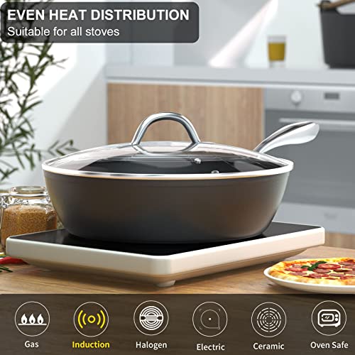 Nonstick Deep Frying Pan with Lid, 11-Inch