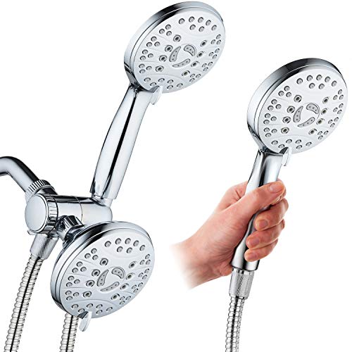 AquaSpa High Pressure 48-mode Luxury 3-way Combo – Dual Rain & Handheld Shower Head – Extra Long 6 Foot Stainless Steel Hose – Extra Large Face – Anti Clog Jets – All Chrome Finish – Top US Brand