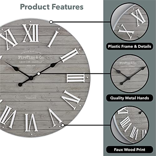 FirsTime & Co. Gray Emmett Shiplap Wall Clock