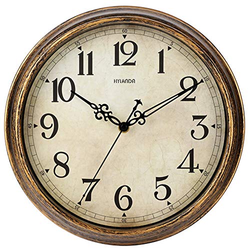 HYLANDA Wall Clock - 12 Inch Vintage Wall Clocks Battery Operated - Retro Silent Non Ticking - Decorative Living Room Home Kitchen School Office