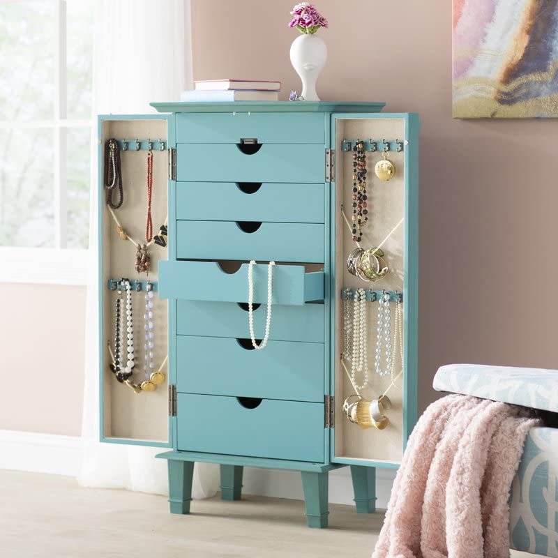 Turquoise Large Fully Locking Jewelry Armoire
