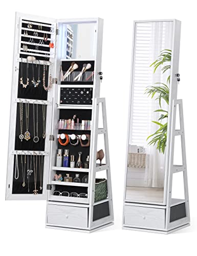 360° Swivel Jewelry Cabinet with LED Mirror
