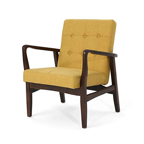 Christopher Knight Home Conrad Fabric Mid-Century Birch Club Chair, Wasabi and Dark Espresso, Mustard