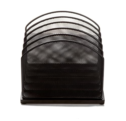 Mind Reader 5 Section Incline Mesh Paper Organizer, Staggered Desk Organizer, Office Storage Paper Sorter, Durable File Dividers, Document and File Holder, Black