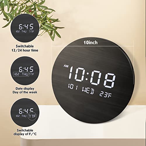 Silent Digital Wall Clock with Date and Temperature