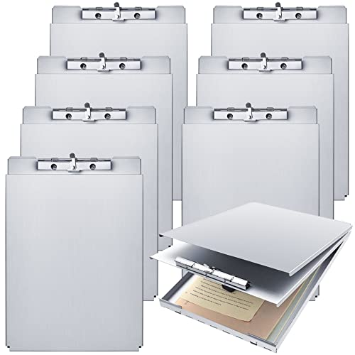 Letter Size Aluminum Storage Clipboard Bulk Heavy Duty Metal Clip Board Folder High Capacity Form File Holder for Medical Nurse Contractor Classroom Office Stationery 12.6 x 9.2 x 1 Inch (8 Pcs)