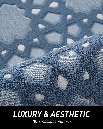 Blue 3D Bath Mat with Non-Slip Rubber Backing