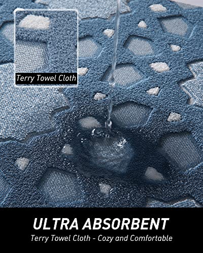 Blue 3D Bath Mat with Non-Slip Rubber Backing