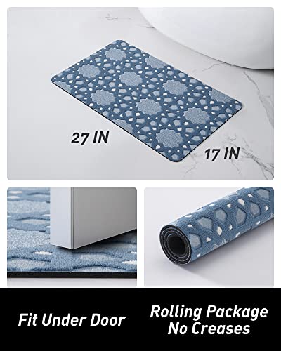 Blue 3D Bath Mat with Non-Slip Rubber Backing