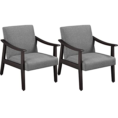 Yaheetech Leisure Chair with Solid Armrest and Feet, Modern Mid-Century Accent Chair, Linen Fabric Side Sofa for Living Room Bedroom, 2pcs, Dark Gray