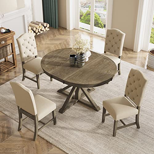 Retro 5-Piece Round Dining Table Set for 4