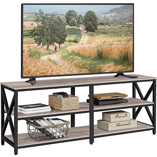 Yaheetech TV Stand for 70 Inch TVs, Industrial Media Entertainment Center with 3-Tier Storage Shelves, Wood TV Console with Metal Frame for Living Room, 63 x 16 x 24 Inch, Gray