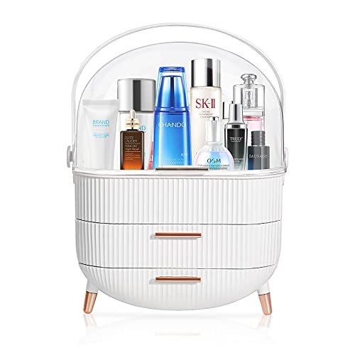 White Portable Makeup Organizer with Clear Lid